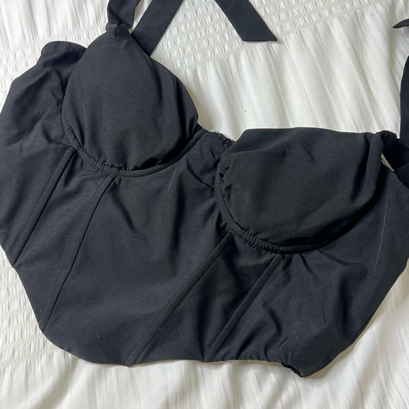 Tie Shoulder Cropped Corset Top Black - Size Small / Medium - Picture 3 of 5
